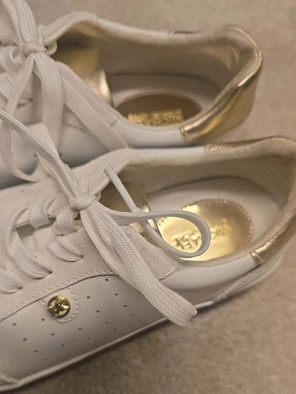 Michael Kors White Sneakers with Gold Heel Detail